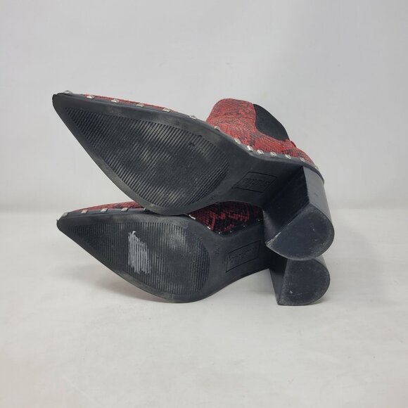 Charles By Charles David Size 7.5 Dogger Boots Studs Heels 3.5” Red Snake Print - Picture 9 of 11